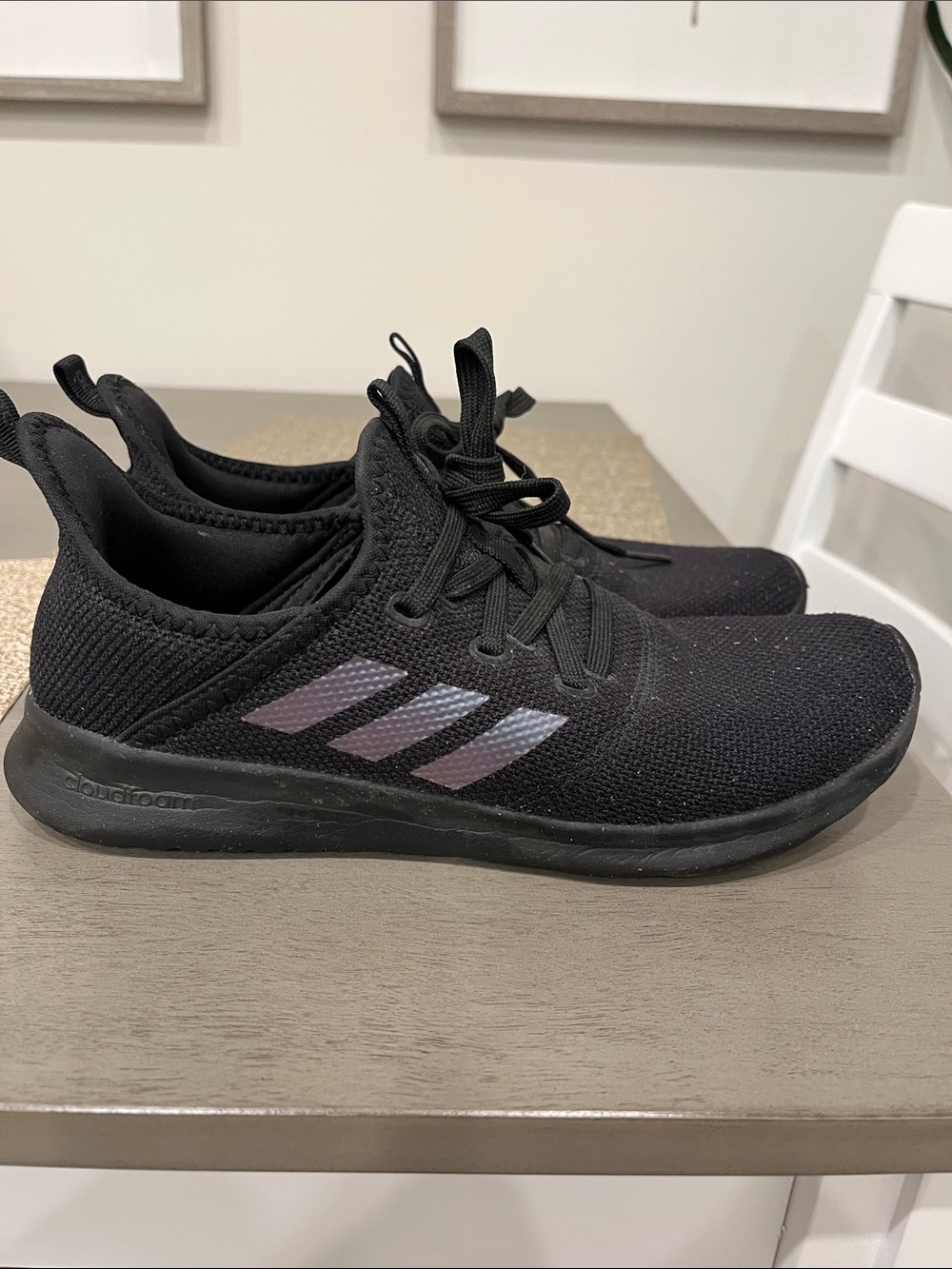 adidas Swift Run Black Knit Sneakers with Iridescent Three Stripes